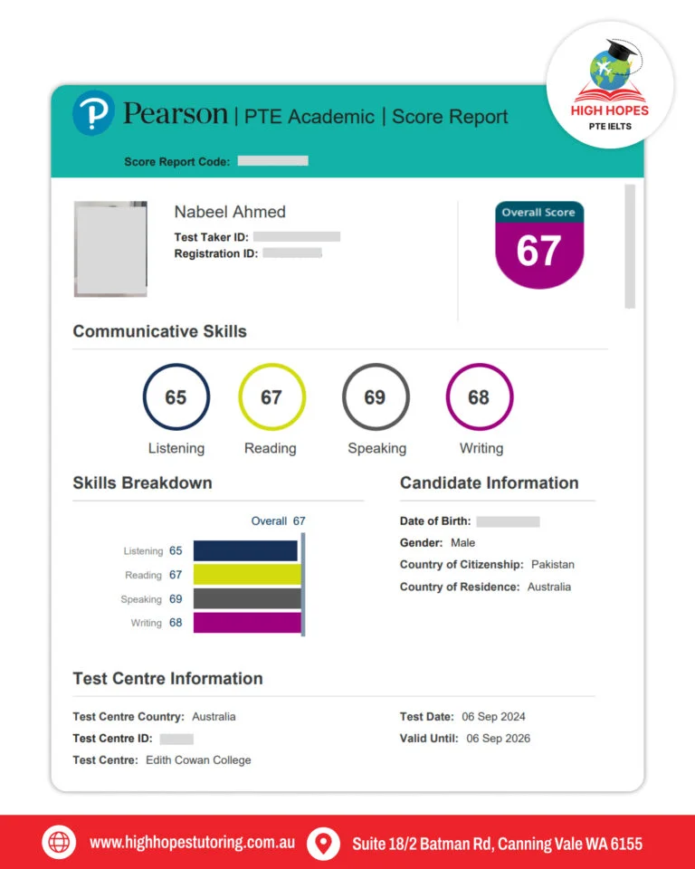 PTE Student Score Report