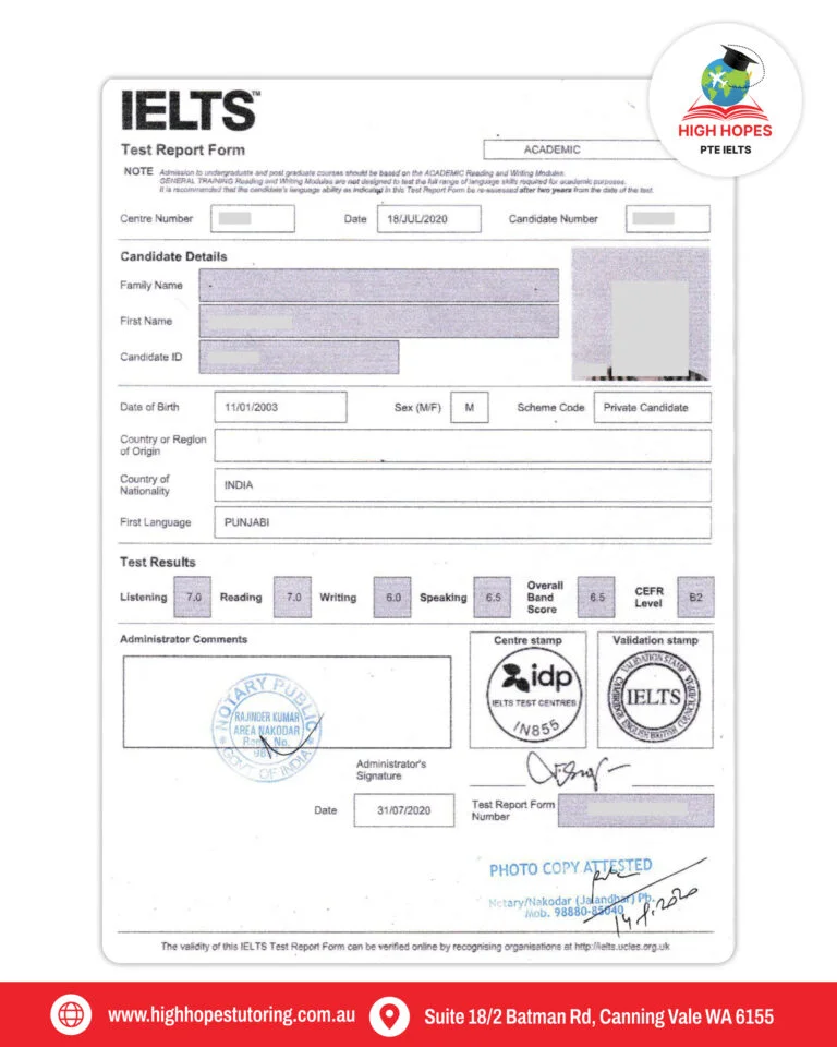 IELTS Student Score Report